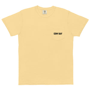 "Greetings from Cow Bay" pocket tee